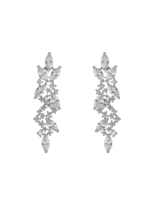 Silver Toned White AD Zircon Statement Cocktail Necklace Jewellery Set