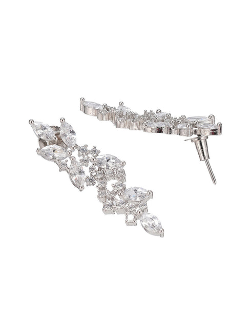 Silver Toned White AD Zircon Statement Cocktail Necklace Jewellery Set
