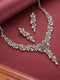 Silver Toned White AD Zircon Statement Cocktail Necklace Jewellery Set