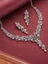 Silver Toned White AD Zircon Statement Cocktail Necklace Jewellery Set