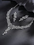 Silver Toned White AD Zircon Statement Cocktail Necklace Jewellery Set