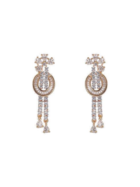 Gold Toned White AD Zircon Knotted Statement Pendant Jewellery Set