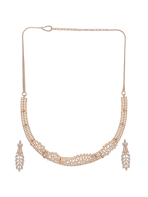Gold Plated CZ Leaf Motif Delicate Necklace Jewellery Set