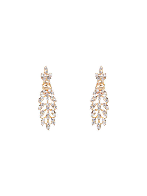 Gold Plated CZ Leaf Motif Delicate Necklace Jewellery Set