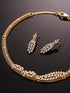 Gold Plated CZ Leaf Motif Delicate Necklace Jewellery Set