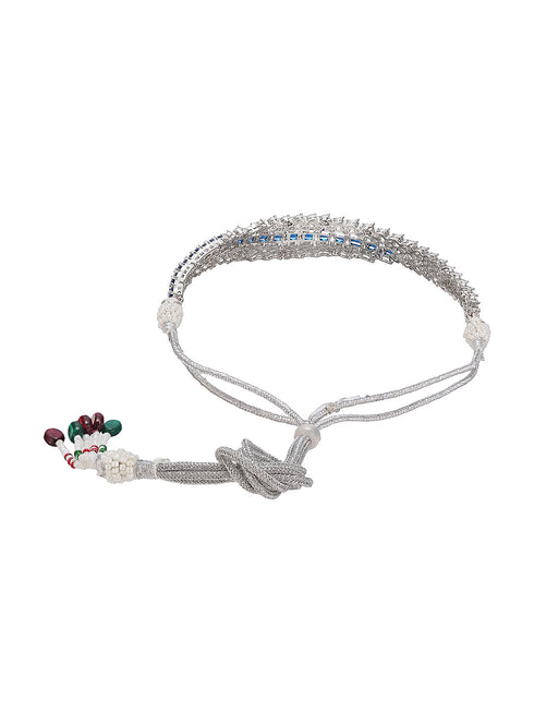 Silver Toned Sapphire Blue AD Contemporary Statement Choker Jewellery Set