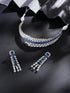 Silver Toned Sapphire Blue AD Contemporary Statement Choker Jewellery Set