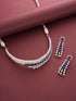 Silver Toned Sapphire Blue AD Contemporary Statement Choker Jewellery Set