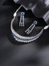 Silver Toned Sapphire Blue AD Contemporary Statement Choker Jewellery Set