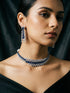 Silver Toned Sapphire Blue AD Contemporary Statement Choker Jewellery Set