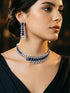 Silver Toned Sapphire Blue AD Contemporary Statement Choker Jewellery Set