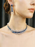 Silver Toned Sapphire Blue AD Contemporary Statement Choker Jewellery Set
