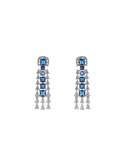 Silver Toned Sapphire Blue AD Contemporary Statement Choker Jewellery Set