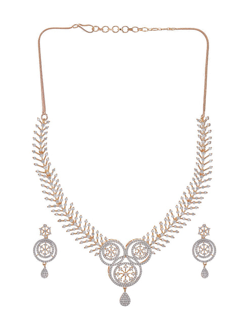 Gold Toned White AD Zircon Studded Floral Statement Jewellery Set