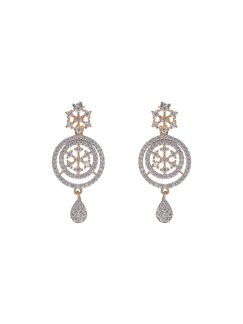 Gold Toned White AD Zircon Studded Floral Statement Jewellery Set