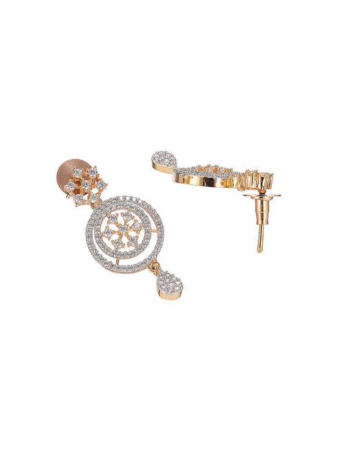 Gold Toned White AD Zircon Studded Floral Statement Jewellery Set