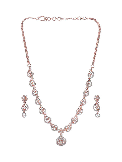 Rose Toned White AD Zircon Studded Mango Design Statement Jewellery Set