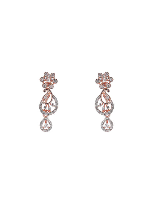Rose Toned White AD Zircon Studded Mango Design Statement Jewellery Set