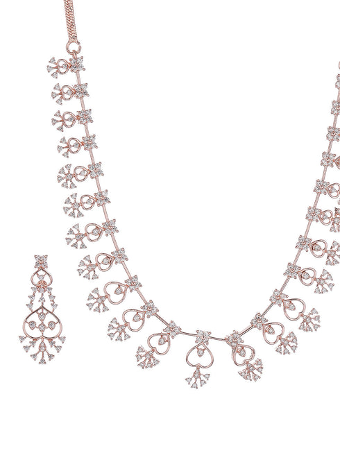 Rose Gold Plated White AD Zircon Studded Elegant Jewellery Set