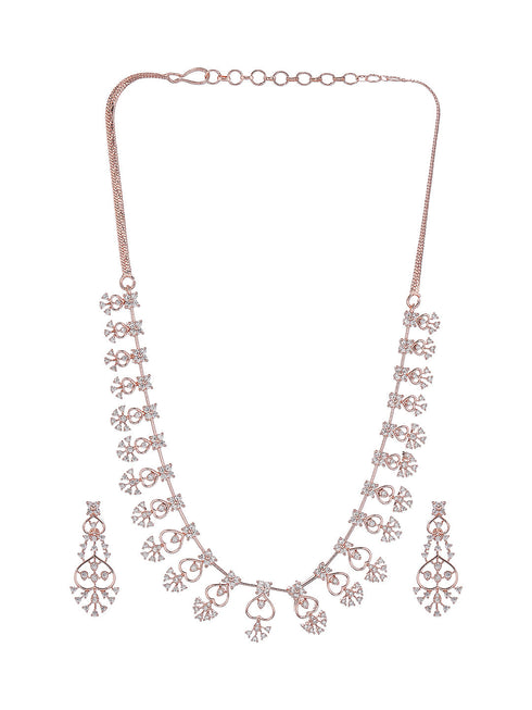 Rose Gold Plated White AD Zircon Studded Elegant Jewellery Set