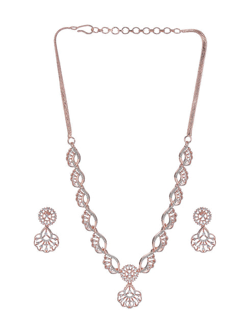 Rose Toned White AD Zircon Studded Contemporary Jewellery Set