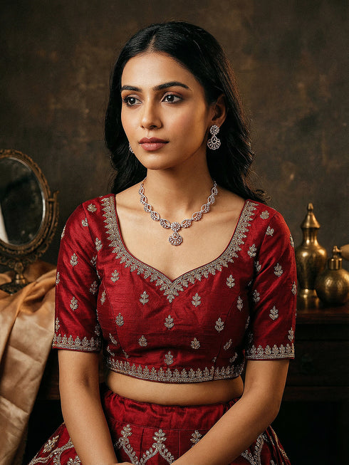 Rose Toned White AD Zircon Studded Contemporary Jewellery Set