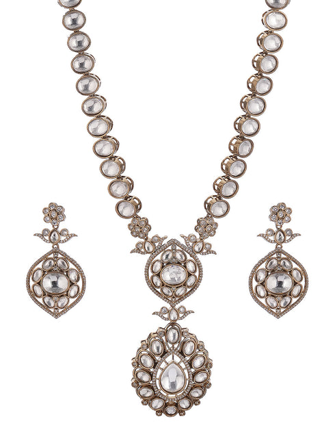 Gold Toned Kundan Uncut Polki Jadau Bridal Statement Jewellery Set