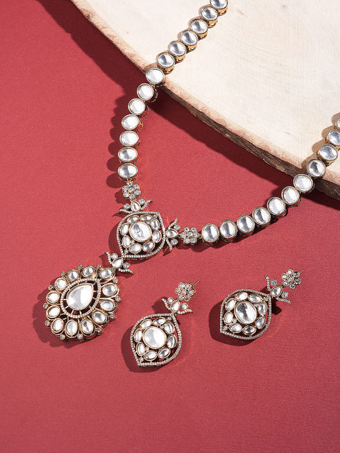 Gold Toned Kundan Uncut Polki Jadau Bridal Statement Jewellery Set
