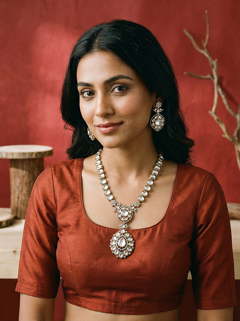 Gold Toned Kundan Uncut Polki Jadau Bridal Statement Jewellery Set