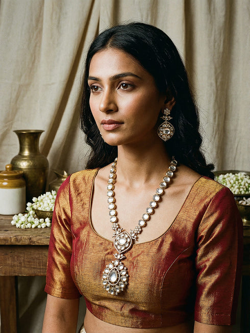 Gold Toned Kundan Uncut Polki Jadau Bridal Statement Jewellery Set