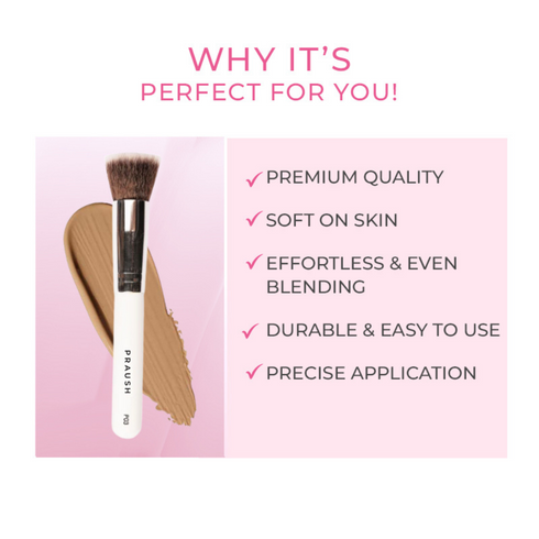Praush 1 Sweet Cheeks Liquid Blush + 1 P03 Flat Top Foundation Kabuki Brush Bundle