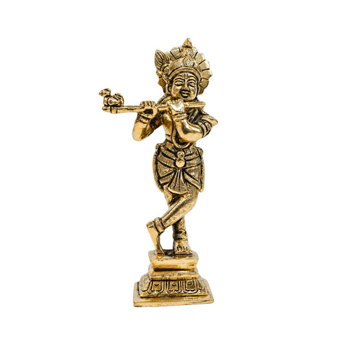 Brass Lord Krishna Playing Flute Statue 538g