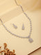 White Rhodium Cubic Zircon Studded Delicate Square Pendant Necklace Jewellery Set
