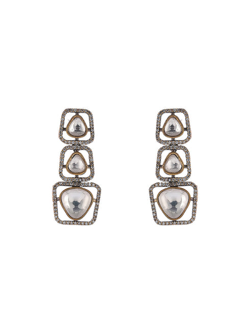 Gold-Toned Kundan Polki Square Motif Statement Necklace and Earrings Set