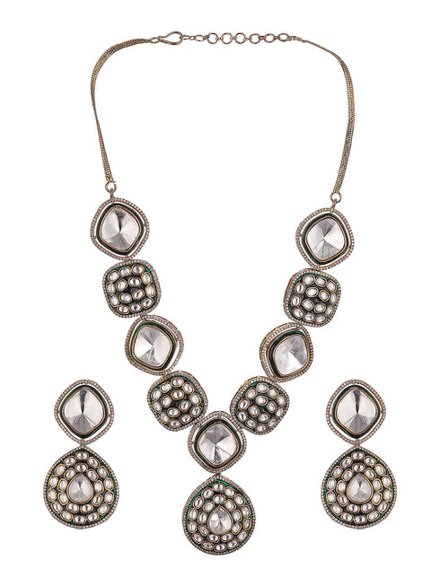 Gold Antique Kundan Jadau Uncut Polki Statement Jewellery Set