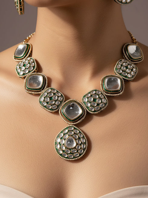 Gold Antique Kundan Jadau Uncut Polki Statement Jewellery Set