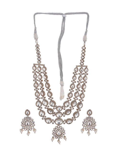 Gold Antique Uncut Polki Kundan Layered Statement Bridal Jewellery Set