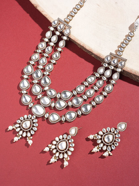 Gold Antique Uncut Polki Kundan Layered Statement Bridal Jewellery Set