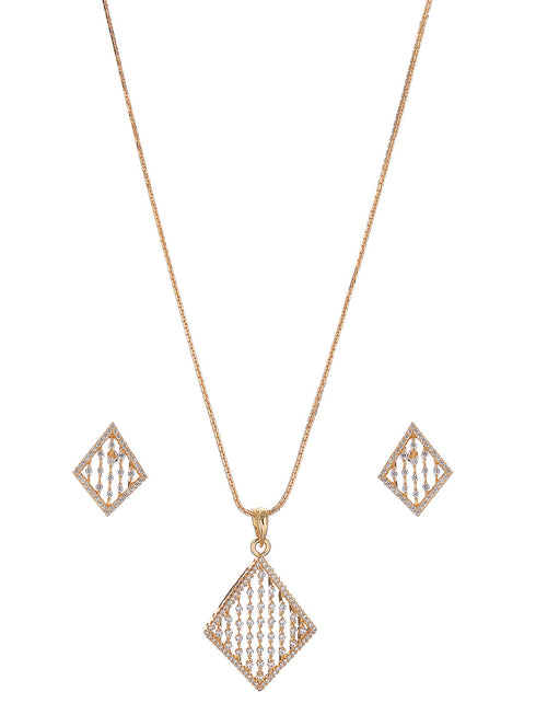 Gold Toned White AD Zircon Geometric Delicate Pendant Jewellery Set