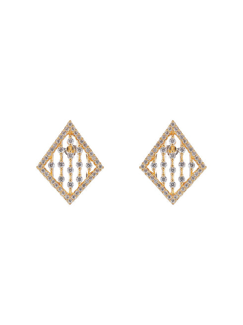 Gold Toned White AD Zircon Geometric Delicate Pendant Jewellery Set