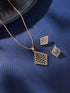 Gold Toned White AD Zircon Geometric Delicate Pendant Jewellery Set
