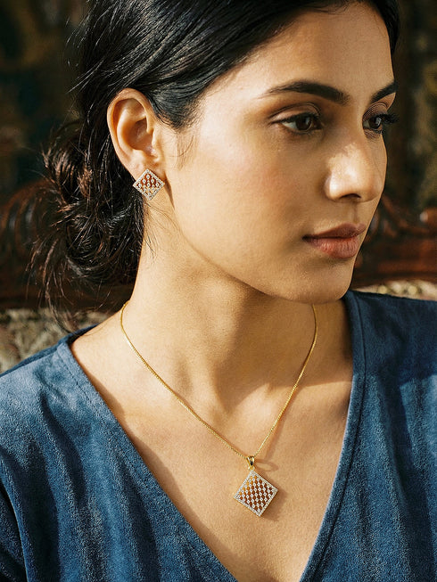 Gold Toned White AD Zircon Geometric Delicate Pendant Jewellery Set