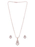 Rose Toned AD Zircon Studed Delicate Minimal Floral Pendant Jewellery Set