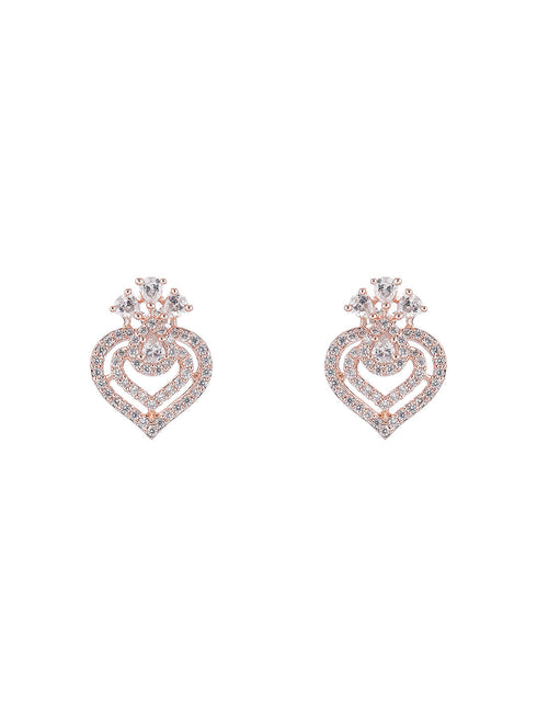 Rose Toned AD Zircon Studed Delicate Minimal Floral Pendant Jewellery Set