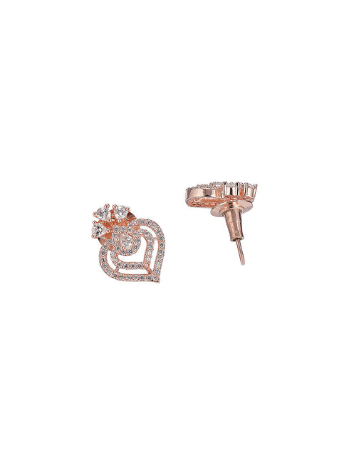 Rose Toned AD Zircon Studed Delicate Minimal Floral Pendant Jewellery Set