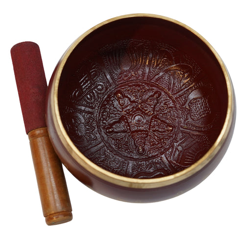 Brass Red Tibetan Meditation Bowl 1426g Set 1