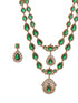 Antique Gold Polish Emerald Green layered Bridal Statement Necklace Jewellery Set
