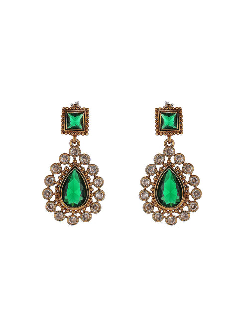 Antique Gold Polish Emerald Green layered Bridal Statement Necklace Jewellery Set