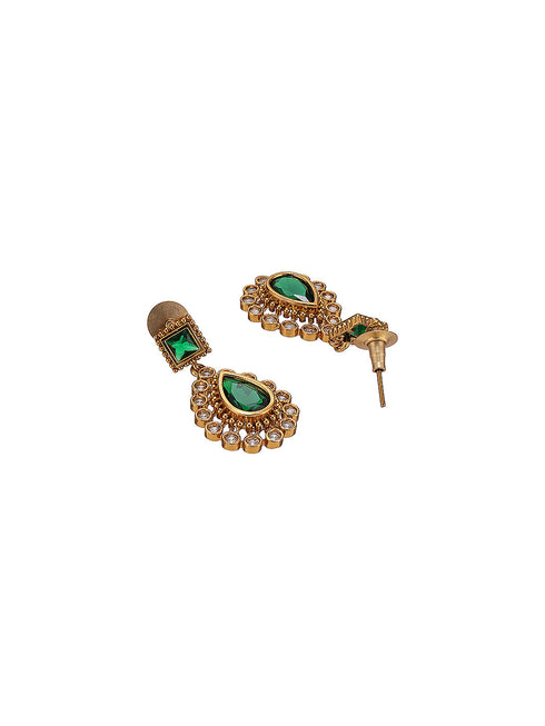 Antique Gold Polish Emerald Green layered Bridal Statement Necklace Jewellery Set