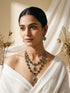 Antique Gold Polish Emerald Green layered Bridal Statement Necklace Jewellery Set